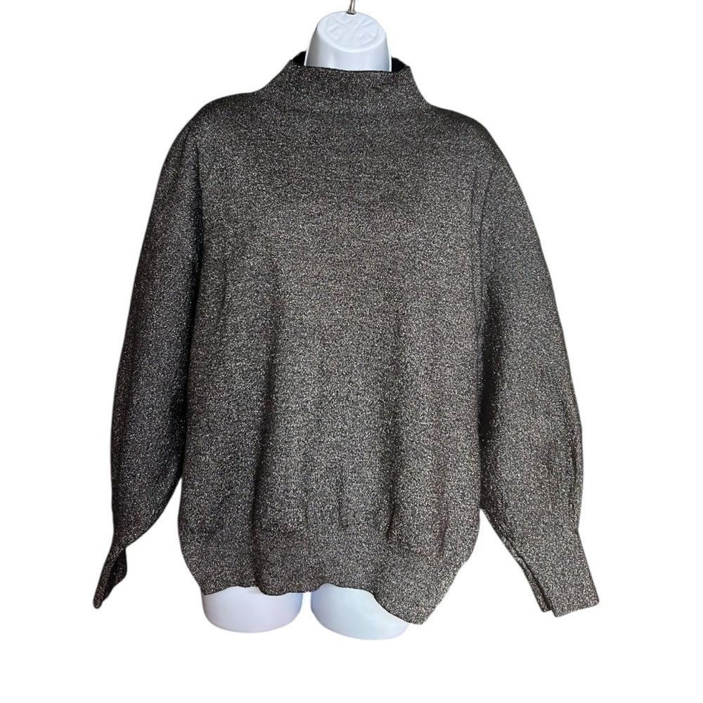 H&M Black Metallic Funnel Neck High Low Knit Sweater Top Size S